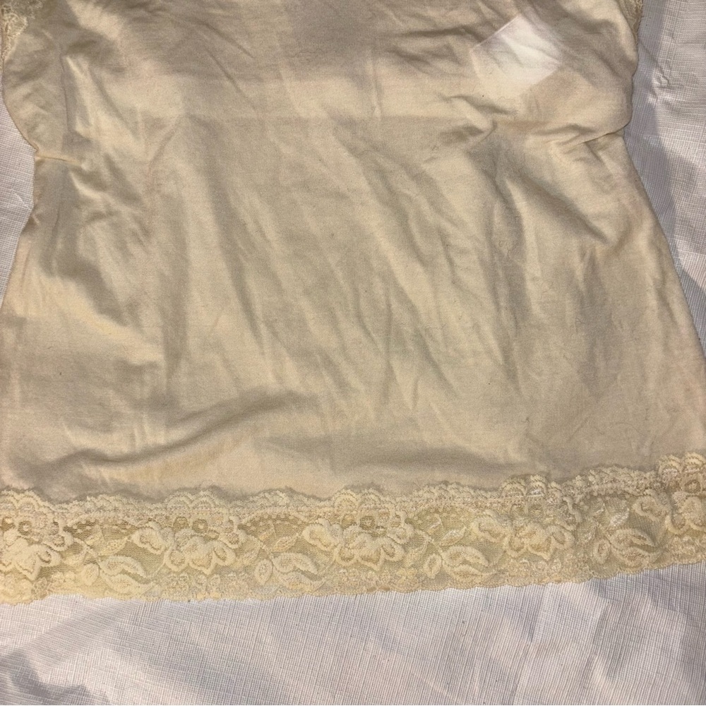 Y2K Lace Trim Cami Tank Top Antique White Sz.M CoquetteGirl Trendy Popular Style - Picture 4 of 5